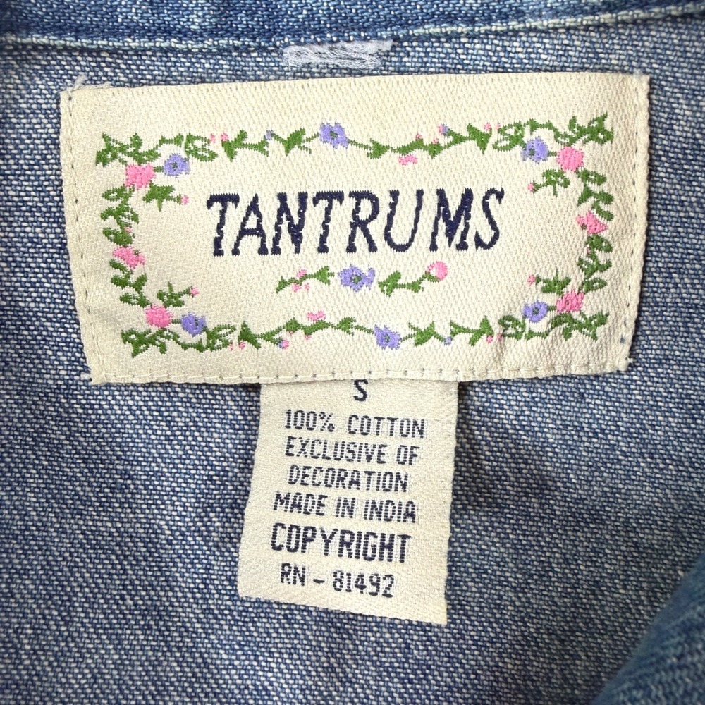 Floral Denim Chore Jacket VTG Tantrums Women SM Cottage Grandma Artsy Shacket - Picture 10 of 11